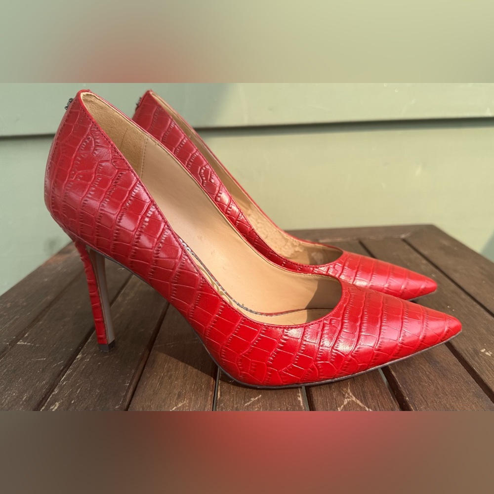 Sam Edelman Red Crocodile Embossed Heels